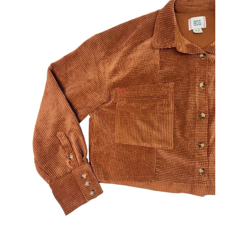 BDG Urban Outfitters Cropped Rodney Corduroy Shacket Rust Orange Patchwork M - Picture 4 of 10